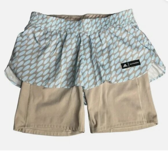 NWT ADIDAS X MARIMEKKO Run Icons 3 Bar Logo 2-In-1 Running Shorts Sz L Tan Blue - Picture 13 of 13